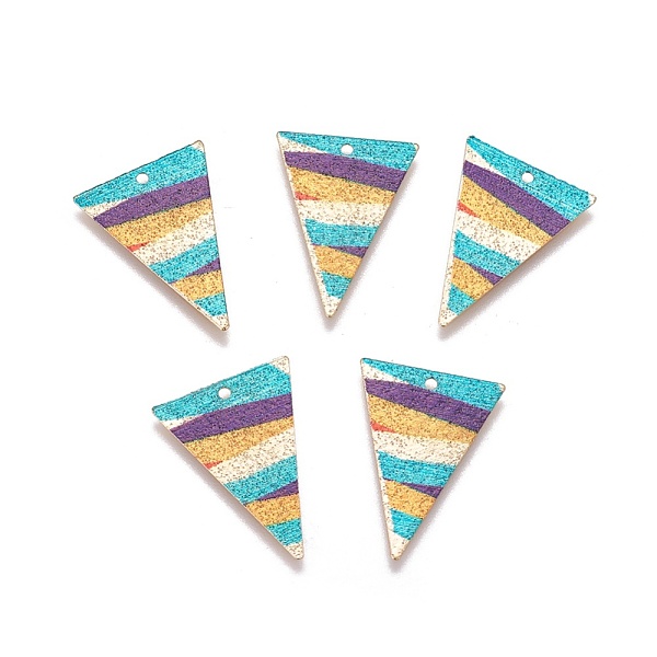 

PandaHall Printed Iron Pendants, Inverted Triangle, Light Gold, Colorful, 24.5x17.8x0.5mm, Hole: 1.4mm Iron Triangle