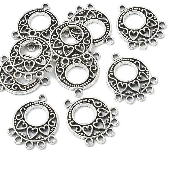 

PandaHall Tibetan Style Alloy Chandelier Component Links, Hollow-out, Cadmium Free & Lead Free, Flat Round with Heart, Antique Silver...
