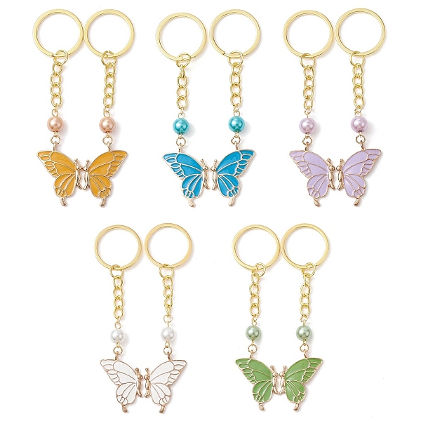 

PandaHall 5 Pairs 5 Colors Butterfly Alloy Enamel Keychains, with Glass Pearl Beads and Iron Split Key Rings, Mixed Color, 10cm, 1..., Multicolor