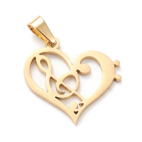 

PandaHall 304 Stainless Steel Pendants, Laser Cut, Heart with Musical Note, Golden, 19.5x20x1mm, Hole: 5x3mm 304 Stainless Steel Heart