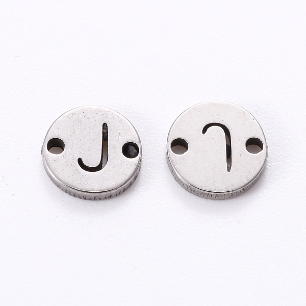 

PandaHall 201 Stainless Steel Links, Laser Cut, Flat Round with Letter, Letter.J, 6x6x1mm, Hole: 0.8mm 201 Stainless Steel Letter J