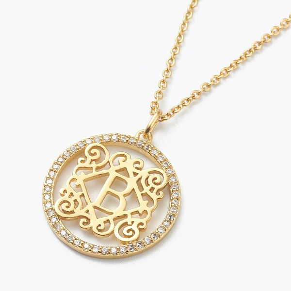 

PandaHall Brass Micro Pave Clear Cubic Zirconia Pendant Necklaces, Flat Round with Letter, Real 18K Gold Plated, Letter.B, 16.14~17.20 inch...