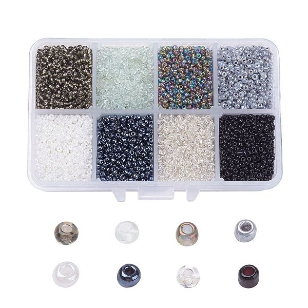 

PandaHall 12/0 Glass Seed Beads, Ceylon Round Loose Spacer Beads, 2mm, Gray, 2mm, Hole: 1mm, about 12500pcs/box Glass Gray