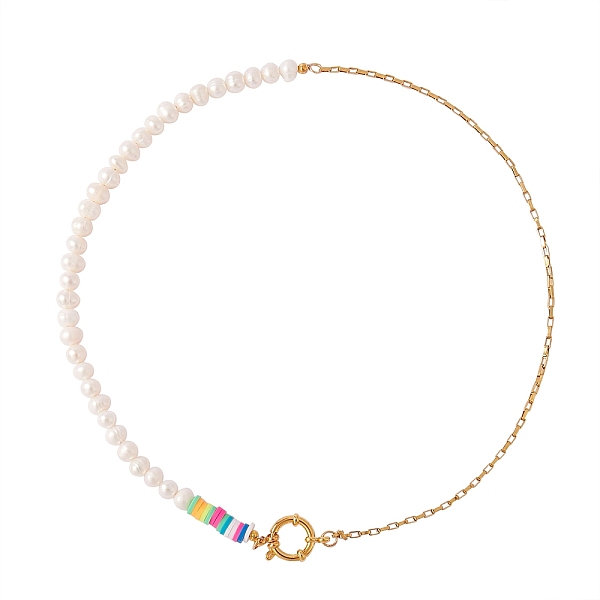 

PandaHall Vintage Natural Pearl Beaded Necklace for Girl Women, 304 Stainless Steel Venetian Chain Necklace, Golden, 18.7 inch(47.5cm) Pearl