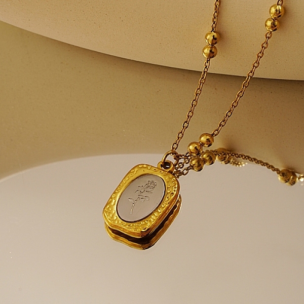 

PandaHall Stainless Steel Pendant Necklaces, Rectangle with Rose, Real 18K Gold Plated, 17.72 inch(45cm) Stainless Steel Rectangle