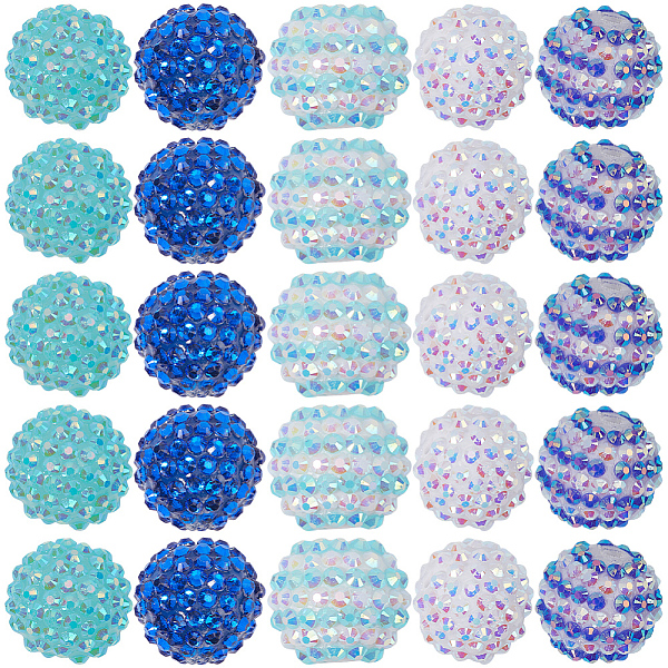 

PandaHall SUNNYCLUE 30Pcs 5 Style Resin Rhinestone Graduated Beads, with Acrylic Round Beads Inside, AB-Color, for Bubblegum Jewelry, Mixed..., Multicolor