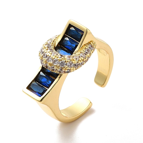 

PandaHall Cubic Zirconia Rectangle with Moon Open Cuff Ring, Real 18K Gold Plated Brass Jewelry for Women, Blue, US Size 7 1/2(17.7mm)...