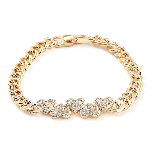 

PandaHall Cubic Zirconia Link Bracelet with Golden Brass Curb Chains, Long-Lasting Plated, Heart, 7-1/2 inch(19cm) Cubic Zirconia Heart