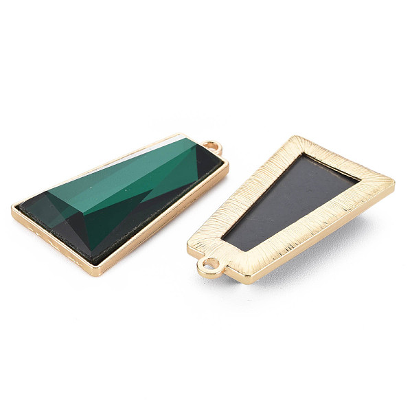 

PandaHall Faceted Glass Pendants, with Alloy Open Back Settings, Trapezoid, Cadmium Free & Lead Free, Green, Green, 49x26x8mm, Hole: 3mm...