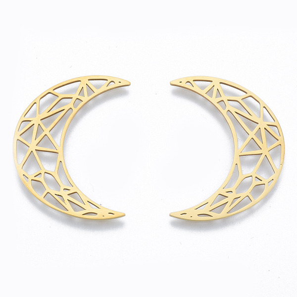 

PandaHall 201 Stainless Steel Filigree Joiners Links, Moon, Golden, 35x26x1mm 201 Stainless Steel Moon