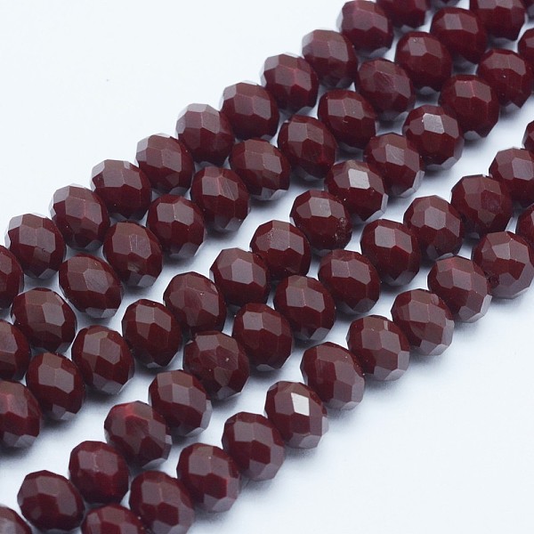 

PandaHall Faceted Rondelle Glass Beads Strands, Saddle Brown, 8x6mm, Hole: 1mm, about 70pcs/strand, 15.5 inch Glass Rondelle Brown