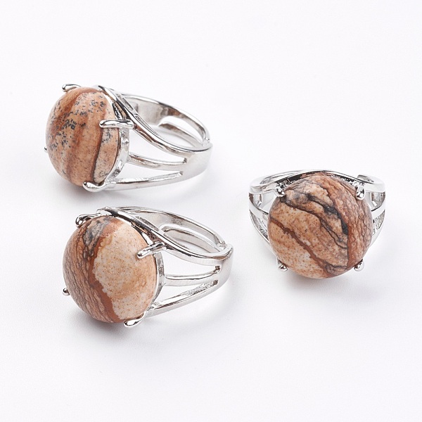 

PandaHall Adjustable Natural Picture Jasper Finger Rings, with Brass Findings, US Size 7 1/4(17.5mm) Picture Jasper Yellow