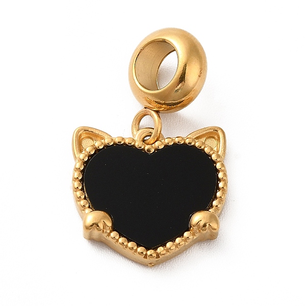 

PandaHall Ion Plating(IP) 304 Stainless Steel European Dangle Charms, Large Hole Pendants with Black Heart Shaped Acrylic, Cat Head, Golden...