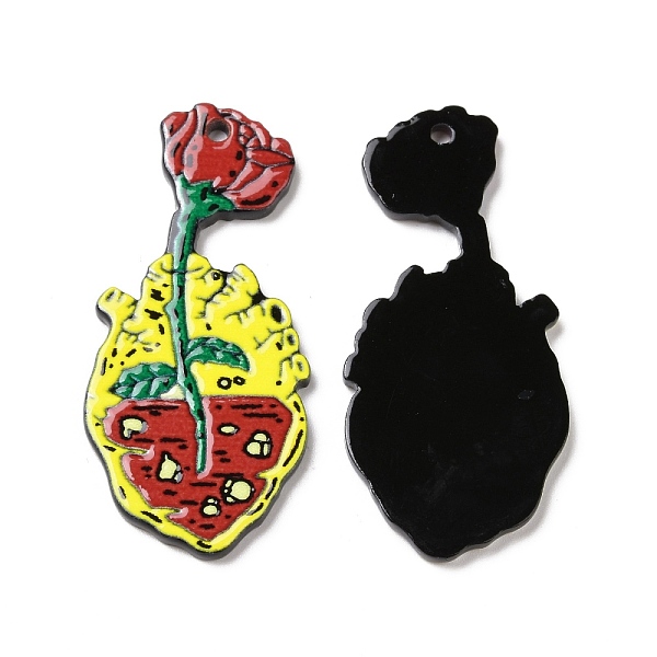 

PandaHall Halloween Printed Acrylic Pendants, Skull & Rose Style, Heart Pattern, 44.5x20.5x2.2mm, Hole: 1.8mm Acrylic Heart Yellow
