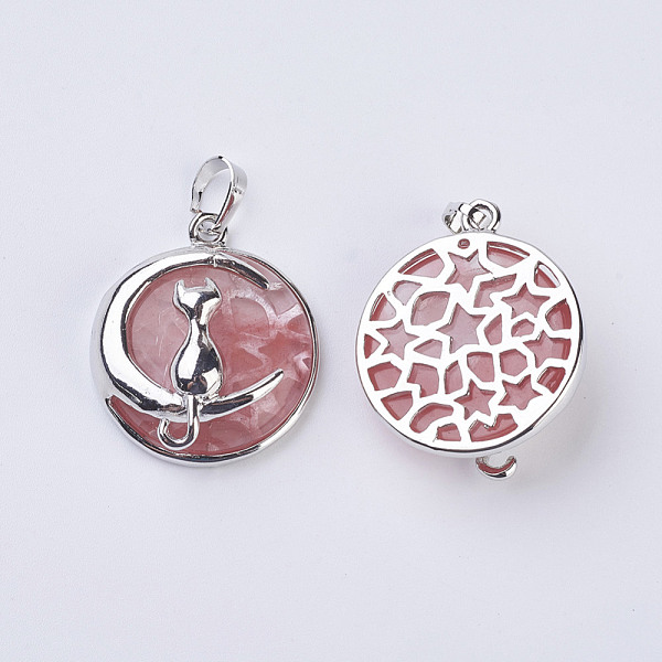 

PandaHall Cherry Quartz Glass Kitten Pendants, with Brass Findings, Flat Round with Cat & Crescent Moon Shape, Platinum, 32x27.5x10mm, Hole...