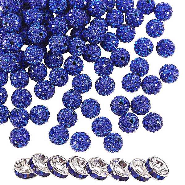 

PandaHall 100Pcs Polymer Clay Rhinestone Round Beads, with 10Pcs Brass Rhinestone Spacer Beads, Sapphire, PP13(1.9~2mm), 6 Rows Rhinestone..., Blue