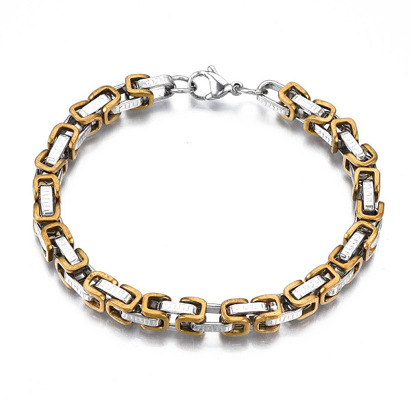

PandaHall Two Tone 201 Stainless Steel Byzantine Chain Bracelet for Men Women, Nickel Free, Gold, 8-5/8 inch(22cm) 201 Stainless Steel Gold