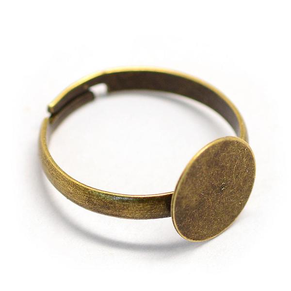 

PandaHall Adjustable Iron Pad Ring Settings, Flat Round, Size 7, Antique Bronze, Tray: 10mm, 17mm Iron