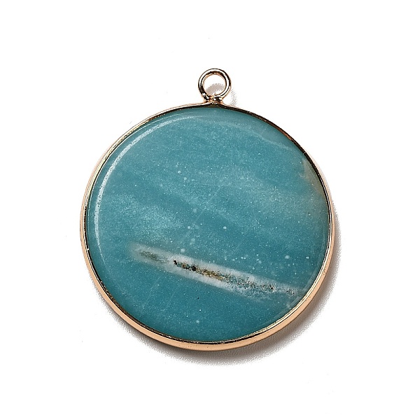 

PandaHall Natural Amazonite Pendants, Flat Round Charms, with Golden Plated Brass Frame, 35x31x3~3.5mm, Hole: 2.5mm Amazonite Flat Round