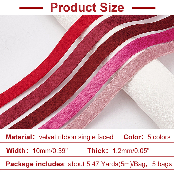 ARRICRAFT 5 Bags 5 Colors Velvet Ribbon