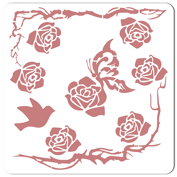 PandaHall GORGECRAFT Large Rose Butterfly Stencil Blossom Vine Stencils for Painting on Wood 12x12 Inch Reusable Floral Border Plastic...