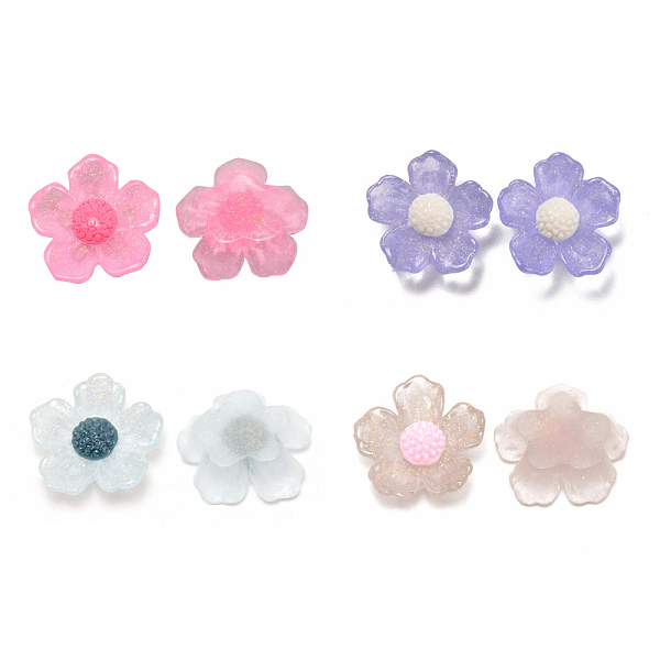 

PandaHall Transparent Resin Cabochons, with Glitter Powder, Flower, Mixed Color, 20x20x7mm Resin Flower Multicolor