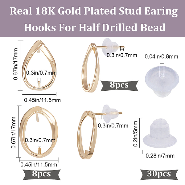 

PandaHall Beebeecraft 16Pcs 2 Style Brass Stud Earring Findings, for Half Drilled Bead, Nickel Free, Oval & Teardrop, 30Pcs Eco-Friendly...