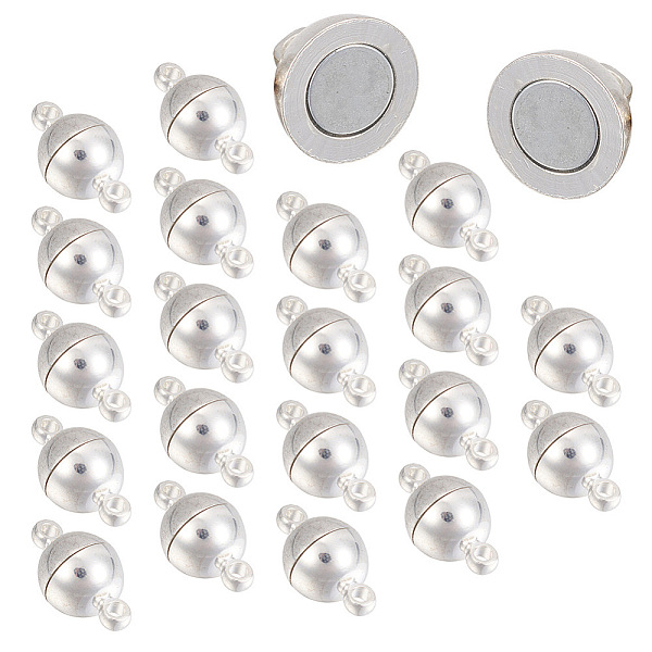 

PandaHall Brass Magnetic Clasps with Loops, Round, Silver, 11.5x6mm, Hole: 1.6mm Brass Round