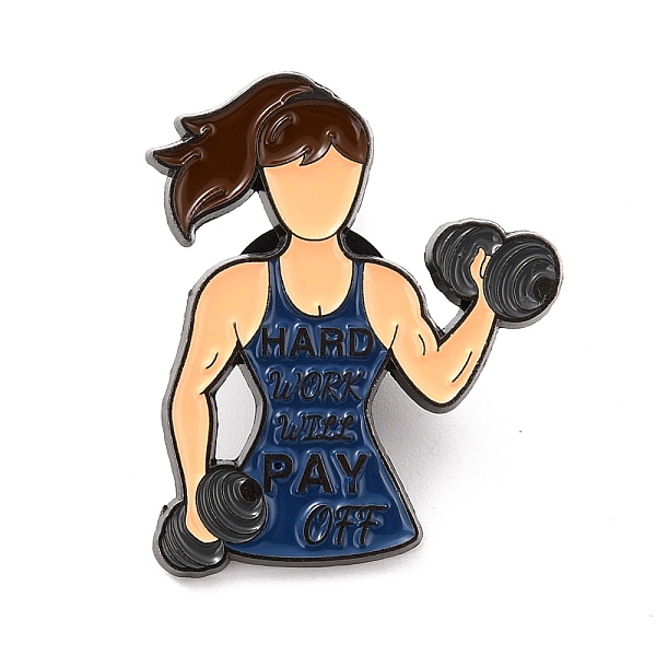 

PandaHall Hard Work Will Pay Off Enamel Pin, Woman with Dumbbell Alloy Enamel Brooch for Backpack Clothes, Gunmetal, Midnight Blue...