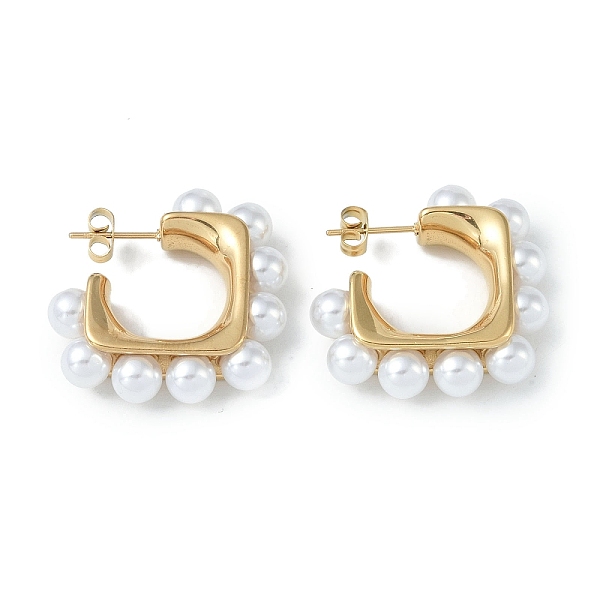 

PandaHall Pearl 304 Stainless Steel Stud Earrings for Women, Square, Real 18K Gold Plated, 28.5x7.5mm 304 Stainless Steel Square