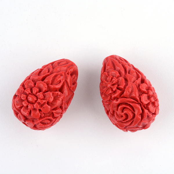 

PandaHall Carved Flower Cinnabar Beads, teardrop, FireBrick, 20.5x13.5x13.5mm, Hole: 2mm Cinnabar Teardrop Red