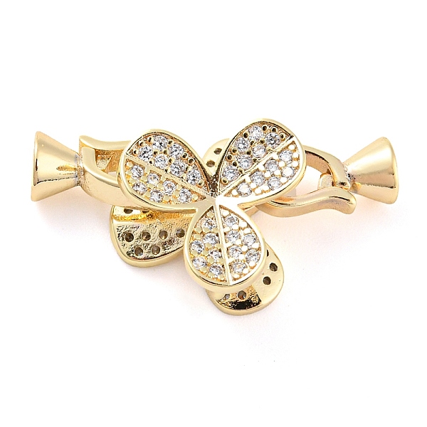

PandaHall Brass Micro Pave Clear Cubic Zirconia Fold Over Clasps, Clover, Golden, Flower: 15x15x9mm, Clasp: 12x6x6mm, Inner Diameter: 4mm...