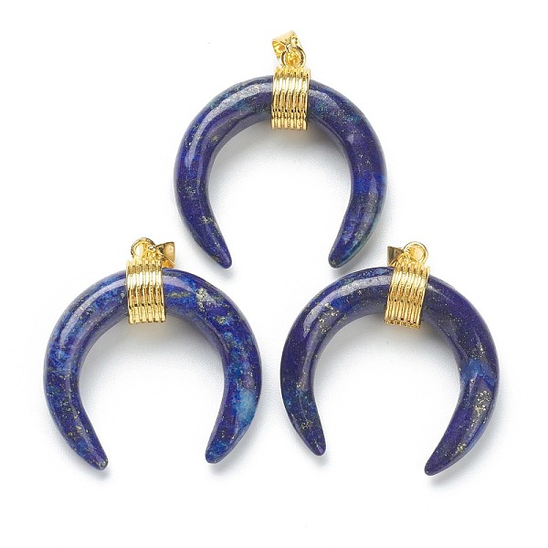 

PandaHall Natural Lapis Lazuli Pendants, with Golden Brass Findings, Double Horn/Crescent Moon, 31~33x30x10mm, Hole: 6x4mm Lapis Lazuli Moon