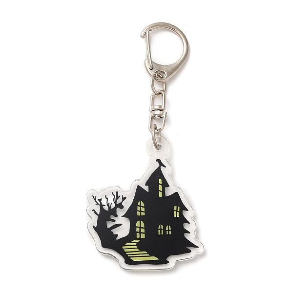 

PandaHall Halloween Acrylic Pendant Keychain, with Iron Keychain Clasp Findings, House, 9.1cm Acrylic House Black