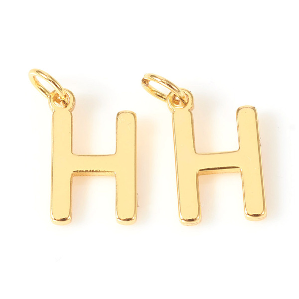 

PandaHall Brass Charms, with Jump Rings, Letter, Real 18K Gold Plated, Letter.H, H: 10x6.5x1mm, Hole: 2.5mm Brass Letter H