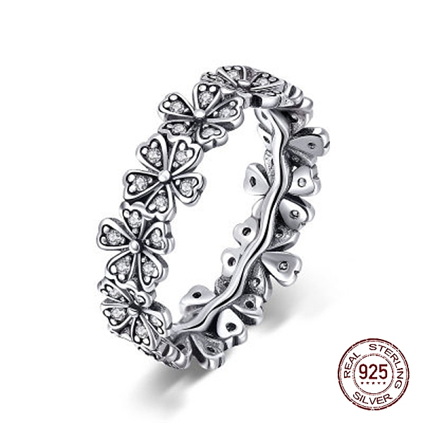 

PandaHall Thailand 925 Sterling Silver Finger Rings,with Cubic Zirconia, with 925 Stamp,Daisy, Antique Silver, Clear, Size 8, 18mm Sterling...