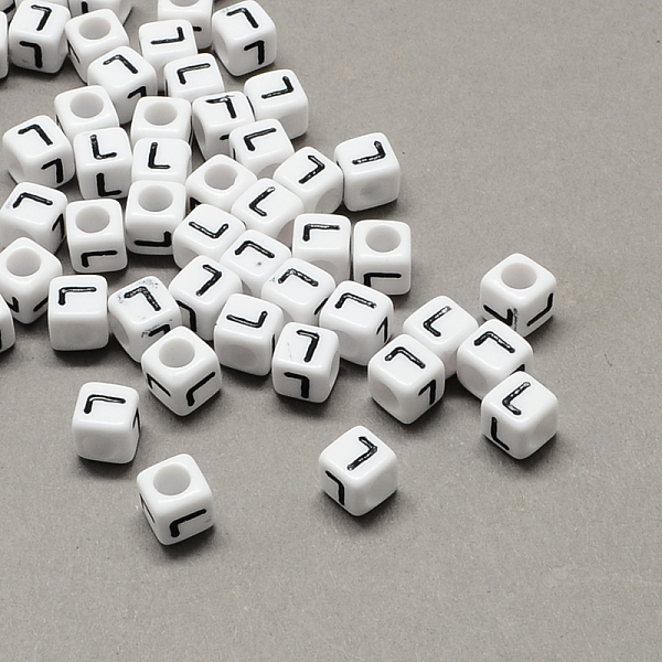 

PandaHall Large Hole Acrylic Letter European Beads, Horizontal Hole, White & Black, Cube with Letter.L, 6x6x6mm, Hole: 4mm, about...