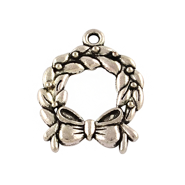 

PandaHall Tibetan Style Alloy Christmas Wreath Pendants, Cadmium Free & Lead Free, Antique Silver, 24.5x19.2x3mm, Hole: 2mm Alloy Others