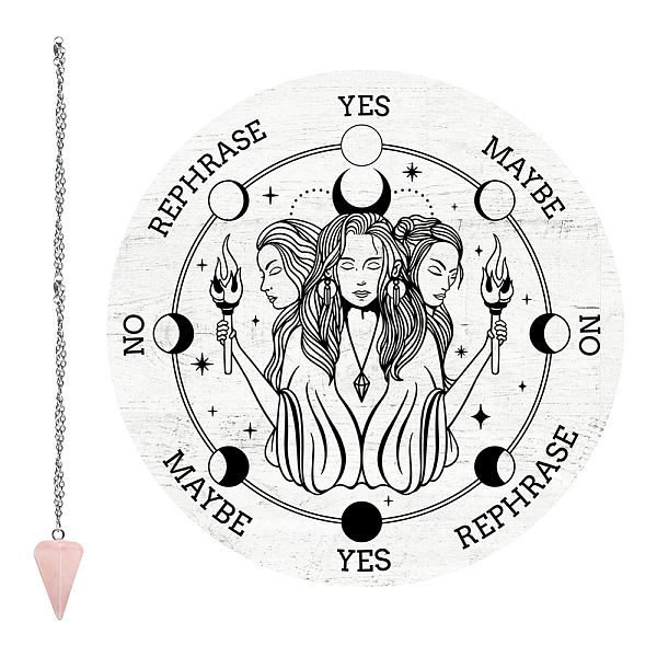pandahall craspire goddess pendulum board dowsing divination metaphysical message board 7.9inch wooden carven board with rose quartz crystal...