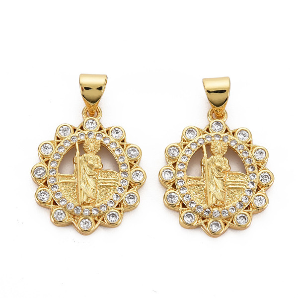 

PandaHall Brass Micro Pave Cubic Zirconia Pendants, Nickel Free, Oval with Virgin, Real 16K Gold Plated, 20.5x17x2.5mm, Hole: 3x5mm..., Clear