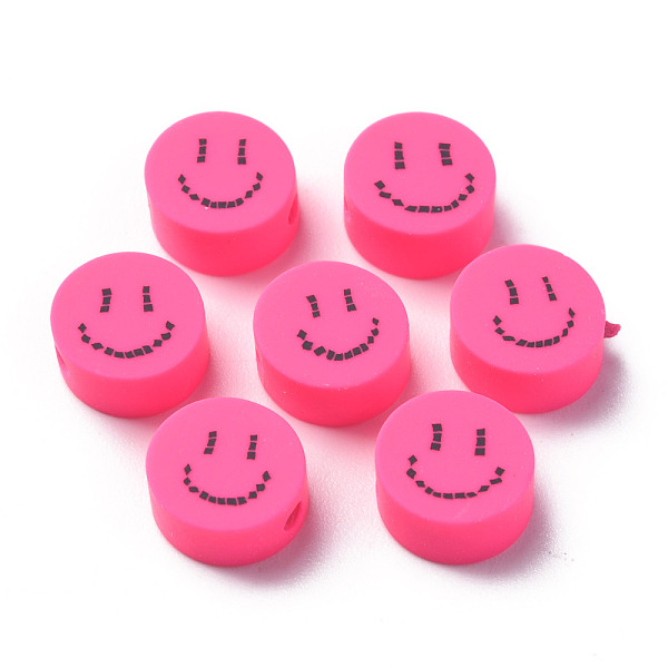 

PandaHall Handmade Polymer Clay Beads, for DIY Jewelry Crafts Supplies, Flat Round with Smiling Face, Deep Pink, 9x4~5mm, Hole: 1.6mm...