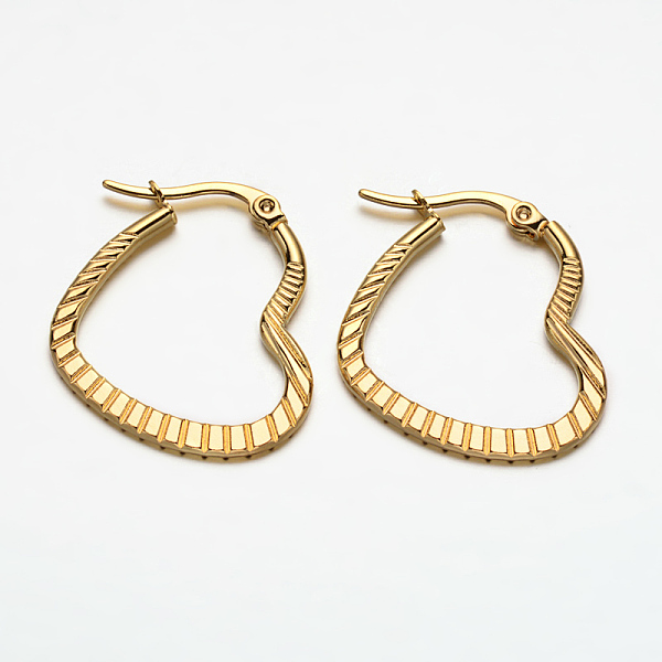 

PandaHall Heart 304 Stainless Steel Hoop Earrings, Hypoallergenic Earrings, Golden, 27x23x2mm, Pin: 1x0.5mm 304 Stainless Steel Heart
