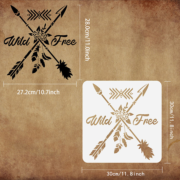 

PandaHall FINGERINSPIRE Wild & Free Stencil 11.8x11.8inch Reusable Boho Bohemian Feather Arrow Stencil DIY Craft Rose Painting Stencil...