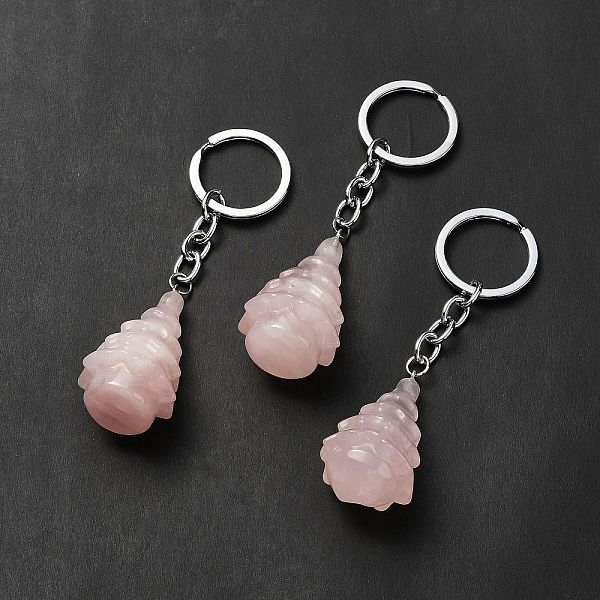 

PandaHall Natural Rose Quartz Keychain, with Iron Split Key Rings, Christmas Tree, 90mm Rose Quartz Tree