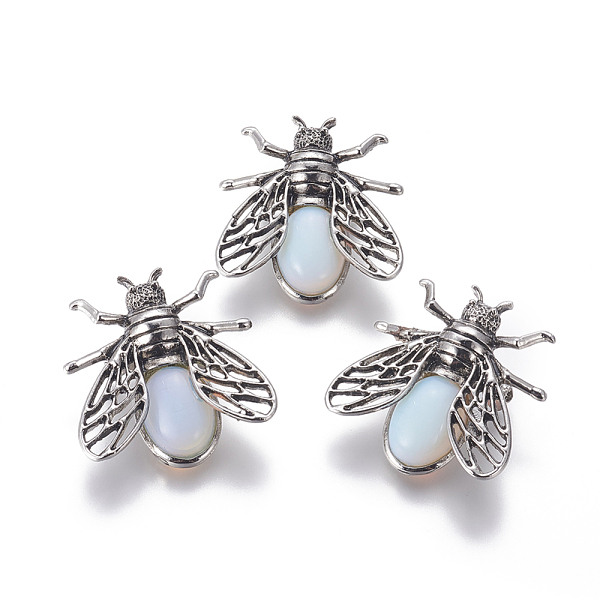 

PandaHall Opalite Brooches, with Brass Findings, Cicada, Antique Silver, 38x36x8mm, Pin: 0.6mm Opalite