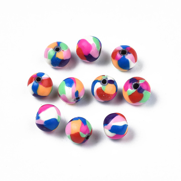 

PandaHall Handmade Polymer Clay Beads, Round, Colorful, 8.5x8mm, Hole: 1.4mm Polymer Clay Round