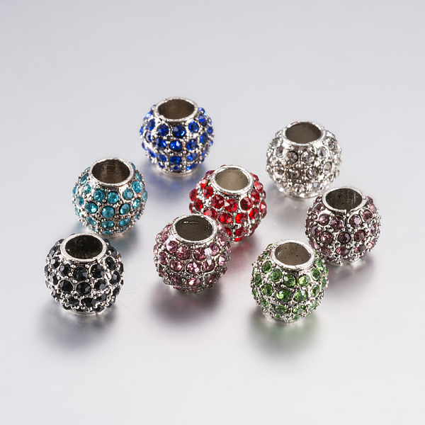 

PandaHall Alloy Rhinestone European Beads, Large Hole Beads, Rondelle, Platinum, Mixed Color, 10.5x9.5mm, Hole: 5mm Alloy+Rhinestone..., Multicolor