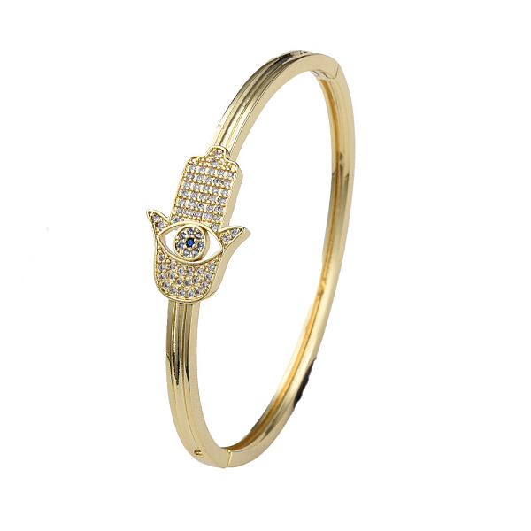 

PandaHall Cubic Zirconia Hamsa Hand Hinged Bangle, Real 18K Gold Plated Brass Jewelry for Women, Clear, Inner Diameter: 2-3/8 inch(6cm)...