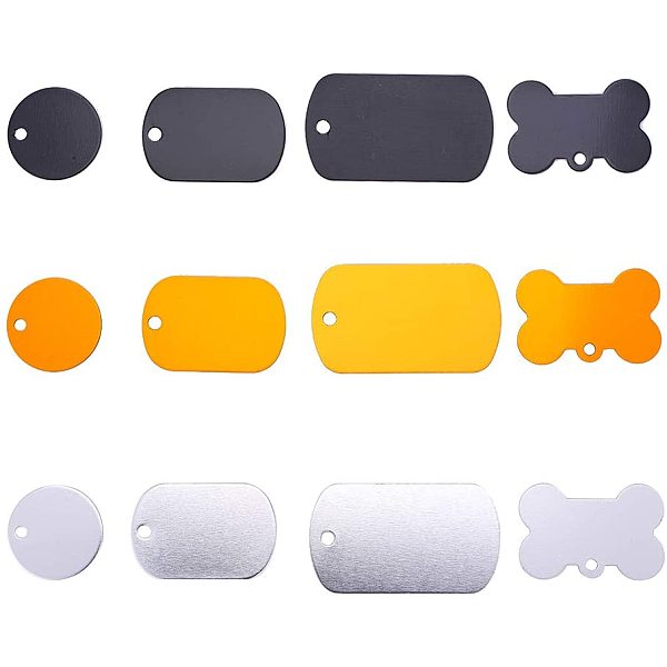 

PandaHall 24 pcs 4 Shapes 3 Colors Pet ID Tag Charm, Flat Round/Rectangle/Bone Shape Personalized Aluminium Blank Pendants for Dogs Cats..., Multicolor