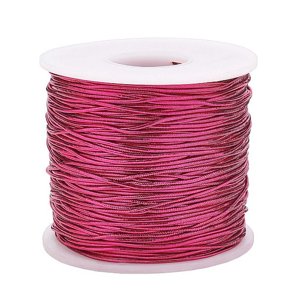 

PandaHall Golden Silk Elastic Thread, with Latex Thread & Plastic Spool, Purple, 1mm, 100m/roll Elastic Fibre Round Purple